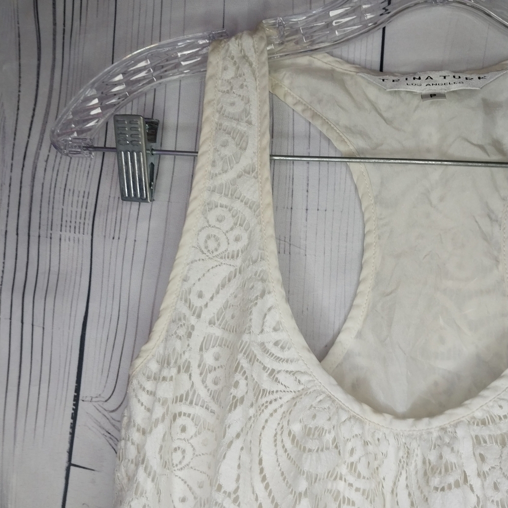 Trina Turk Kokua Off White Lace Boho Summer Coastal Racerback Tank - Picture 3 of 9